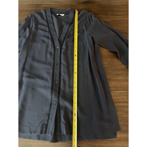 Vince Blouse Womens 4 Navy 100% Silk Long Sleeve Button Front Tunic Top - Picture 8 of 12